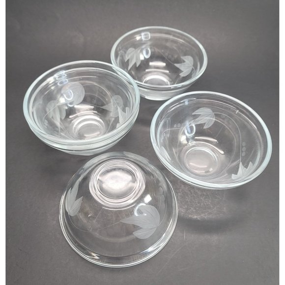 Vintage Morning Glory Glass Leaf Bowls Etched Frosted Raised Rim Set of 5 Pd80 - Picture 8 of 9